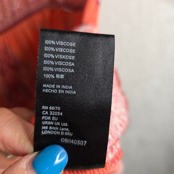 Free People XS Luna Scarf Lacey Print Exaggerated BellSleeve Boho Red Mini Dress - Picture 10 of 16